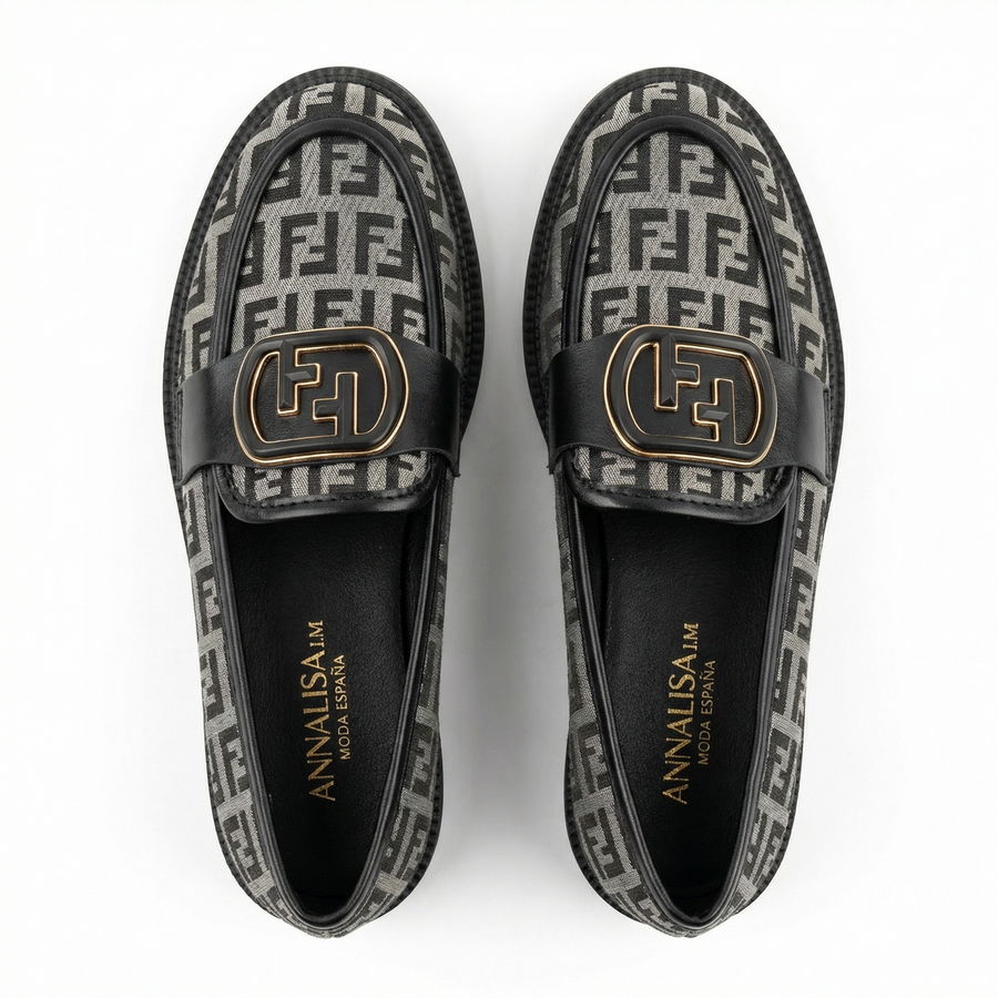 Mocassins Femme Gris & Noir – Fabriqué en Espagne 🇪🇸