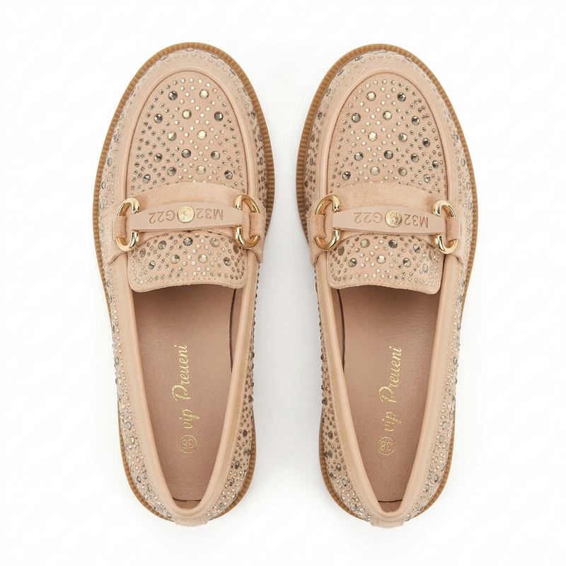 Mocassins Fille Beige à Strass – Importés d’Espagne 🇪🇸
