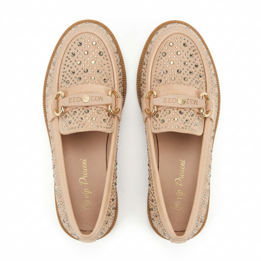 Mocassins Fille Beige à Strass – Importés d’Espagne 🇪🇸