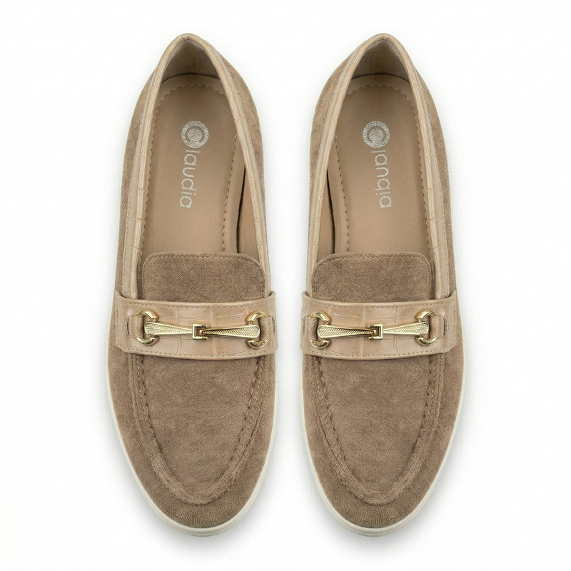 Mocassin Femme Beige taupe Touche Croco – Importé d’Espagne 🇪🇸