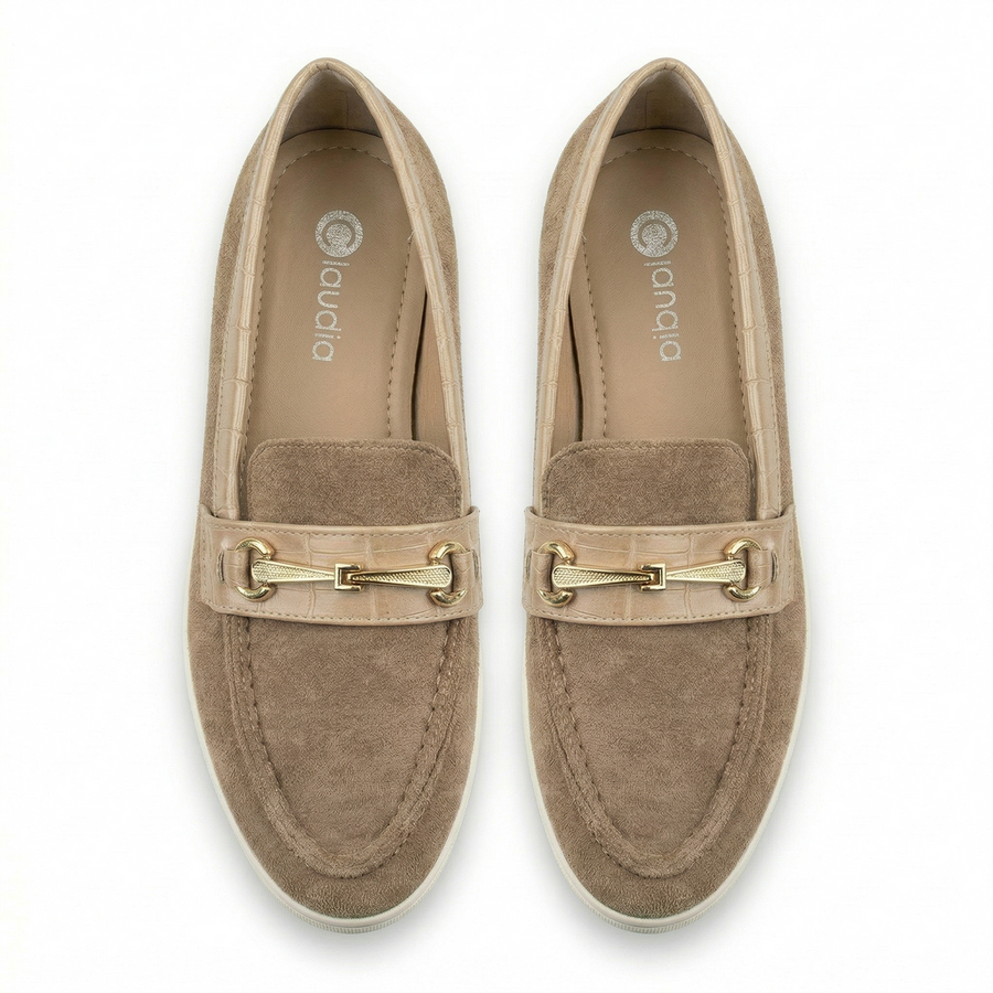 Mocassin Femme Beige taupe Touche Croco – Importé d’Espagne 🇪🇸