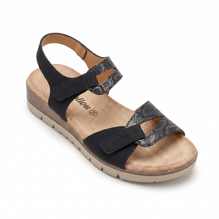 Sandales Femme Noir Imprimé Python Gris – Double Velcro – Importées d'Espagne 🇪🇸