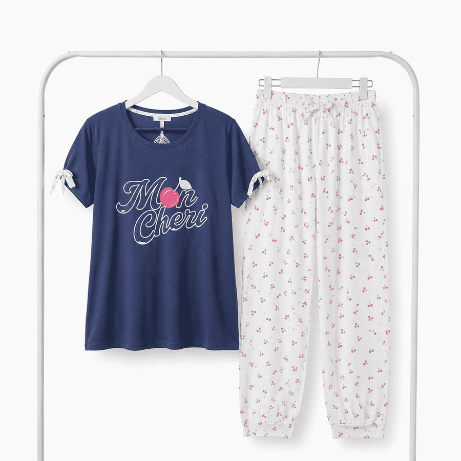 Pyjama Femme Bleu Marine « Mon Chéri » Coton TRESS – Importé d'Espagne 🇪🇸