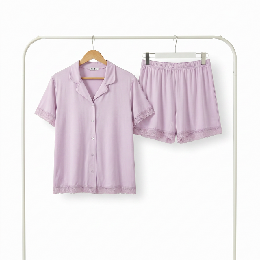 Pyjama Femme Rose Élégant avec Dentelle – Importé d’Espagne 🇪🇸