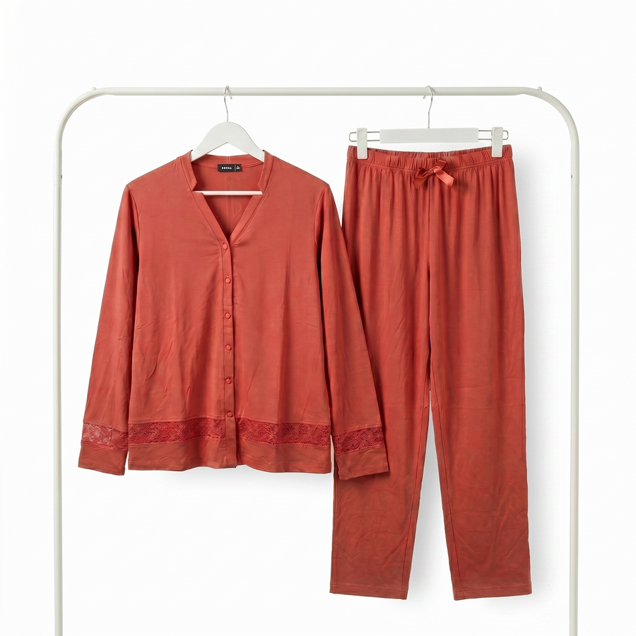 Pyjama Tress Femme Terracotta Élégant – Importé d’Espagne 🇪🇸