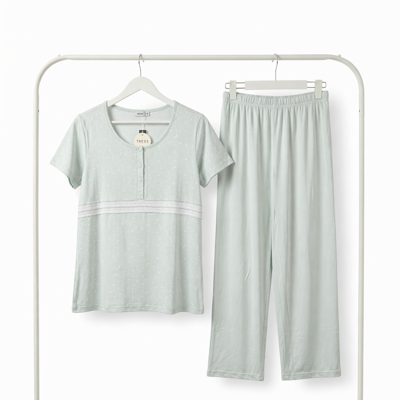 Pyjama Tress Femme Vert Menthe avec Dentelle – Importé d’Espagne 🇪🇸