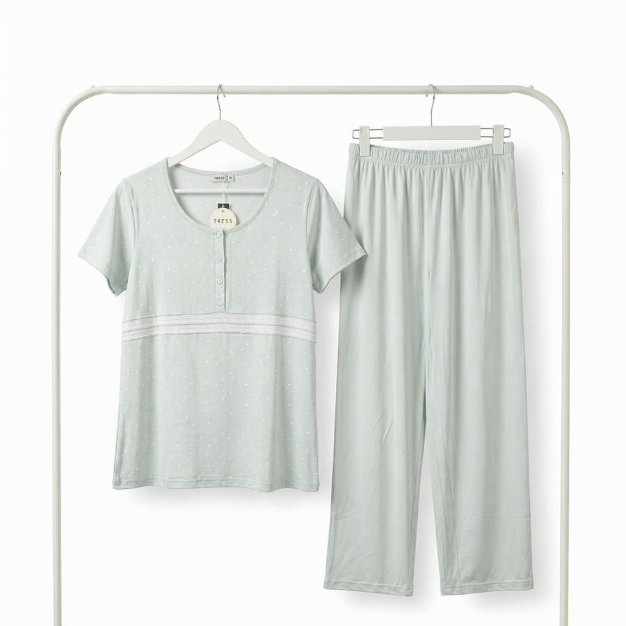Pyjama Tress Femme Vert Menthe avec Dentelle – Importé d’Espagne 🇪🇸