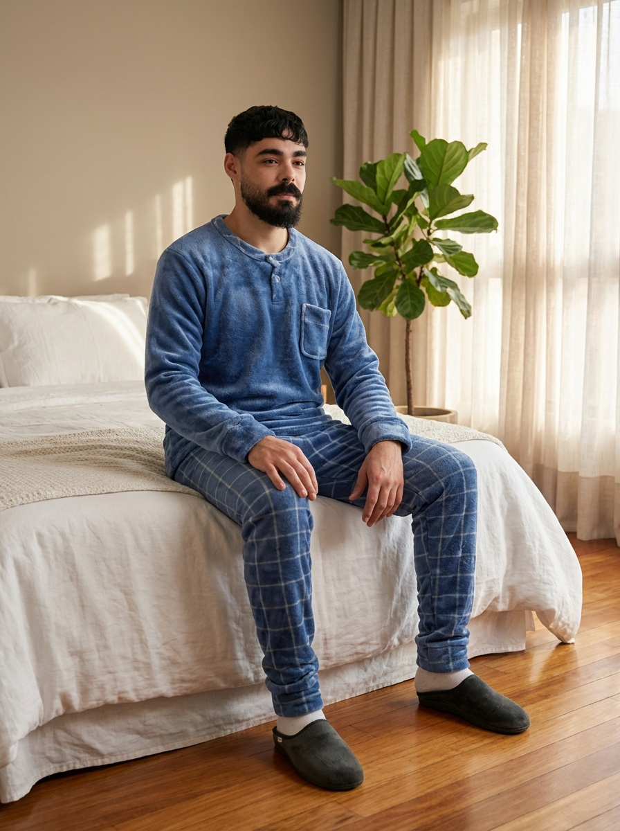 Pyjama homme élégant en velours bleu clair à la maison