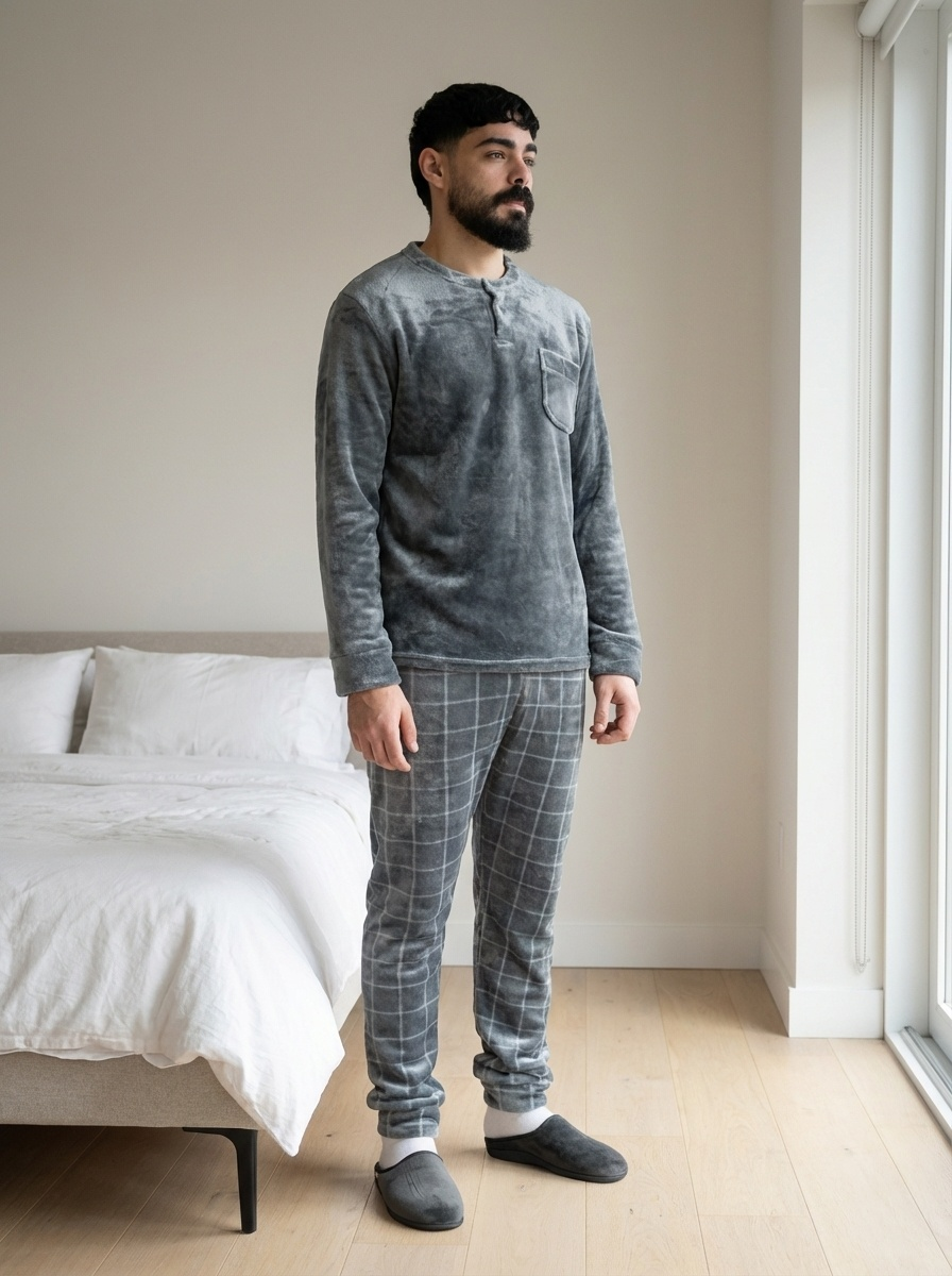 Pyjama homme élégant en velours gris à la maison