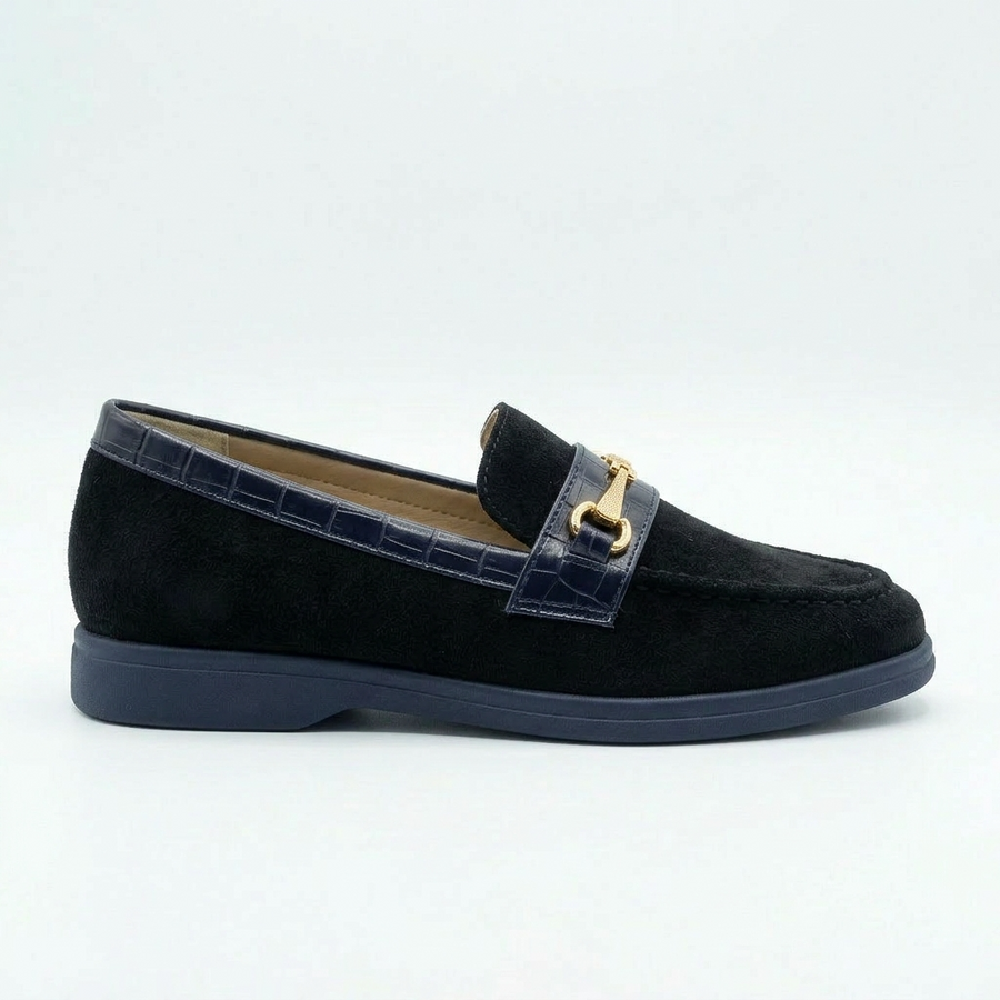 Mocassin Femme Noir Touche Croco – Importé d’Espagne 🇪🇸