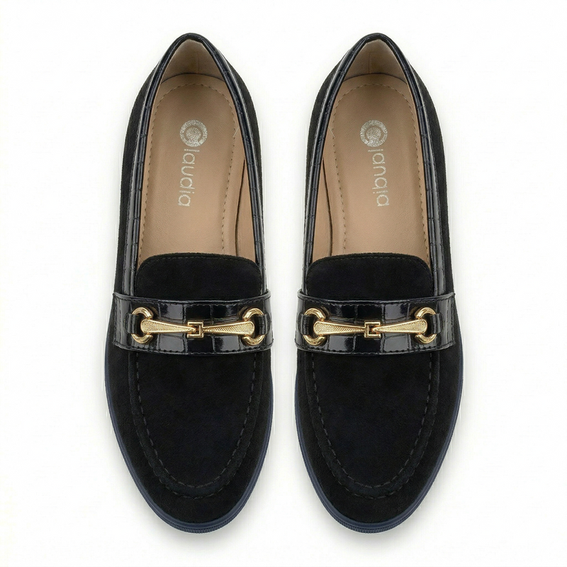 Mocassin Femme Noir Touche Croco – Importé d’Espagne 🇪🇸
