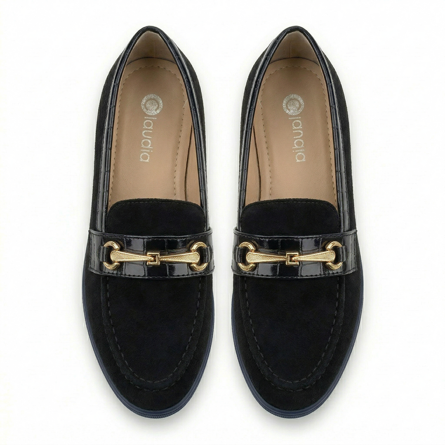 Mocassin Femme Noir Touche Croco – Importé d’Espagne 🇪🇸