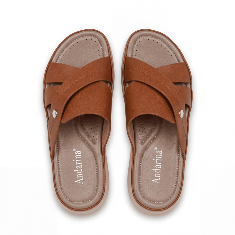Sandales Femme Andarina – Brides Croisées Camel – Importées d'Espagne 🇪🇸