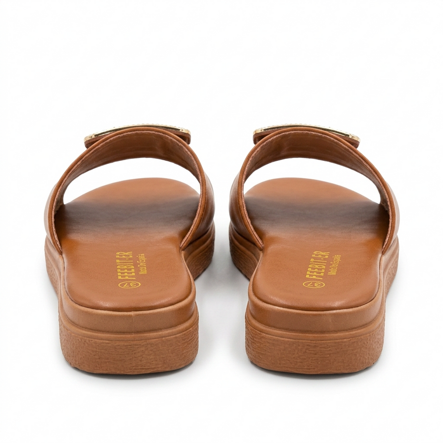 Sandale Femme FEEBIT.ER – Cognac Boucle Dorée Strass – Importées d'Espagne 🇪🇸