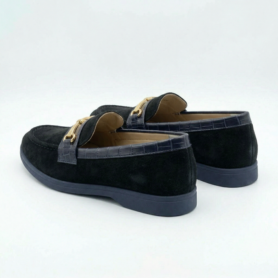 Mocassin Femme Noir Touche Croco – Importé d’Espagne 🇪🇸