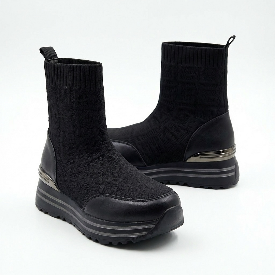 Bottines Femme Noires en Maille Stretch – Importées d’Espagne 🇪🇸