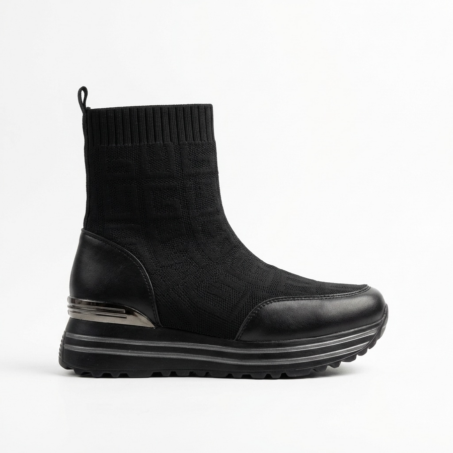 Bottines Femme Noires en Maille Stretch