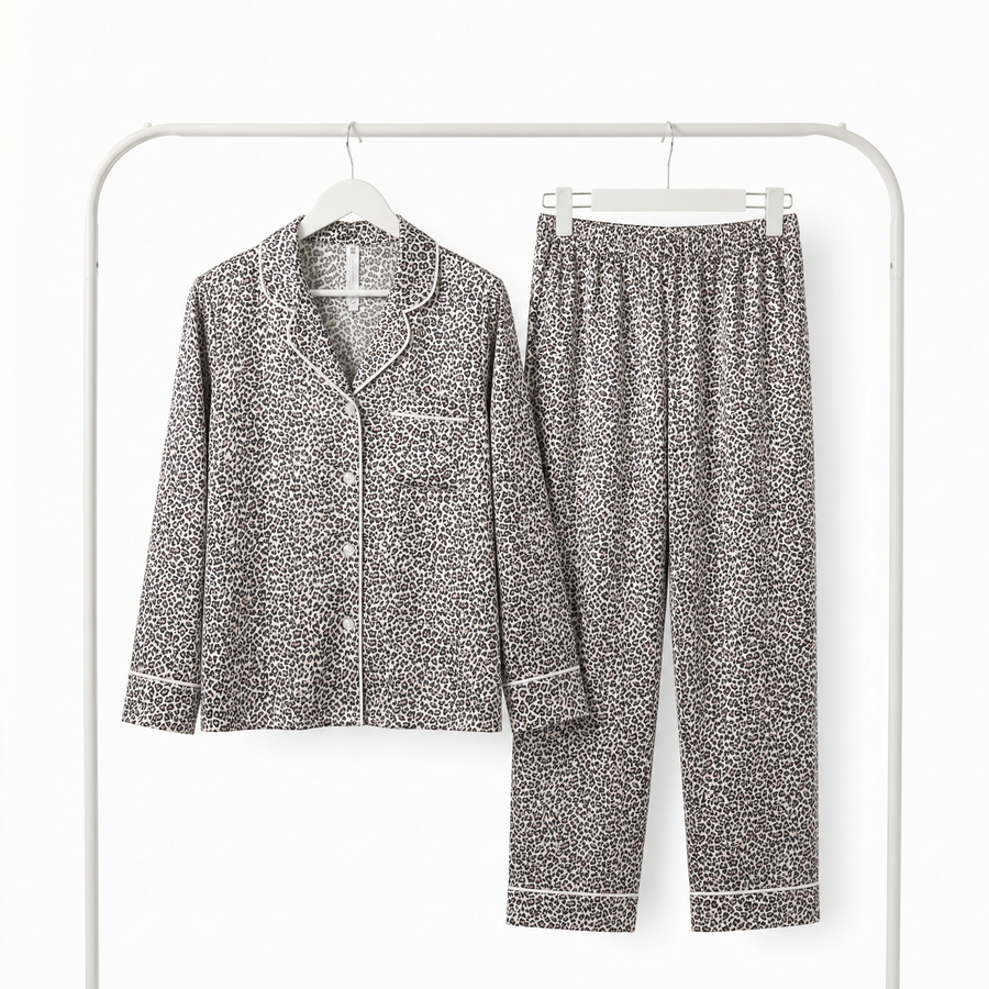 Pyjama Tress Femme Léopard Noir & Rose – Importé d’Espagne 🇪🇸