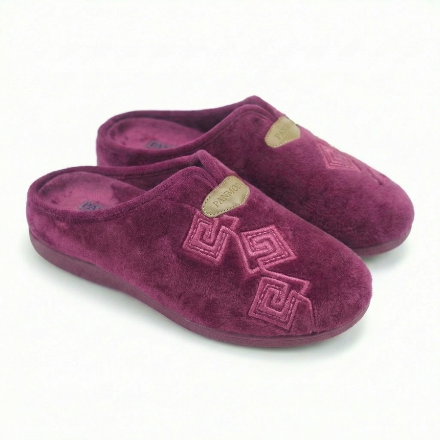 Pantoufles Femme Bordeaux – Motifs Brodés | Importées d’Espagne 🇪🇸
