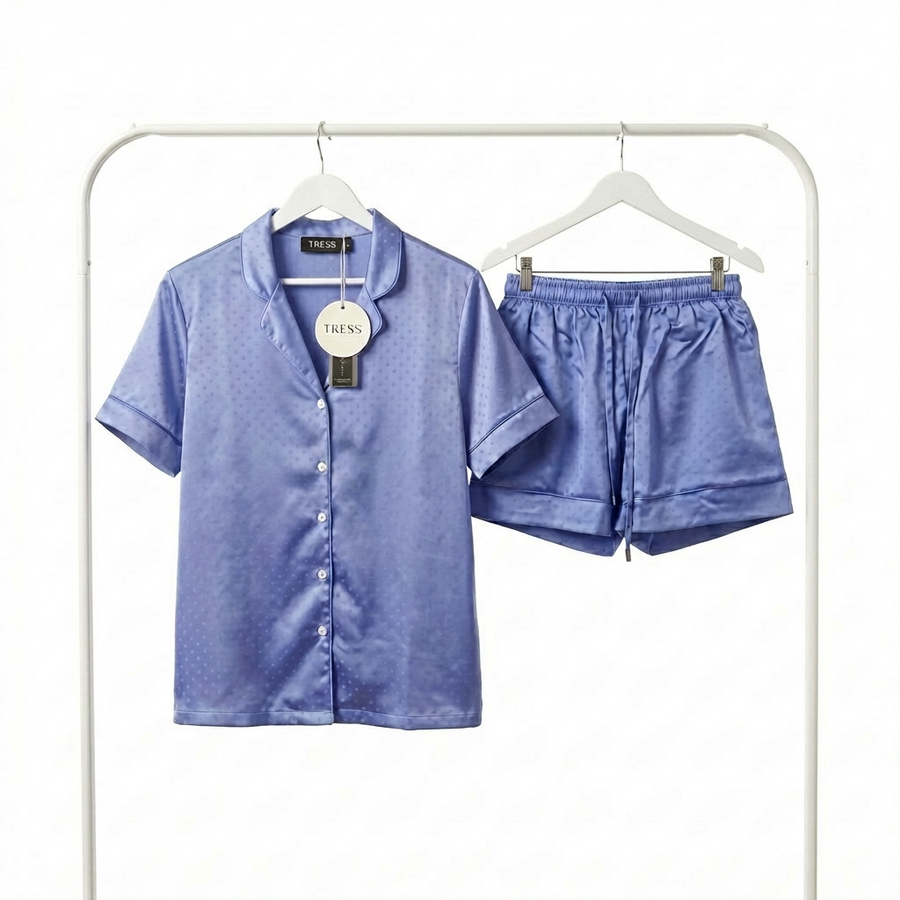 Pyjama Tress Femme Bleu Satiné – Importé d’Espagne 🇪🇸