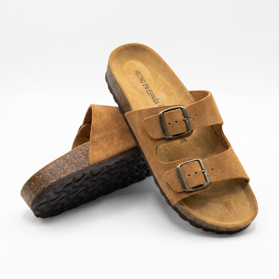 Sandales Homme Camel Doubles à Boucles Métalliques – Fabriquées en Espagne 🇪🇸