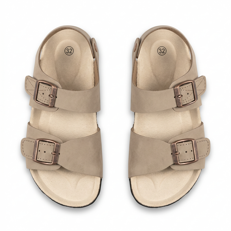 Sandale Enfant Double Boucle Réglable – Beige Taupe / Liège – Importées d'Espagne 🇪🇸