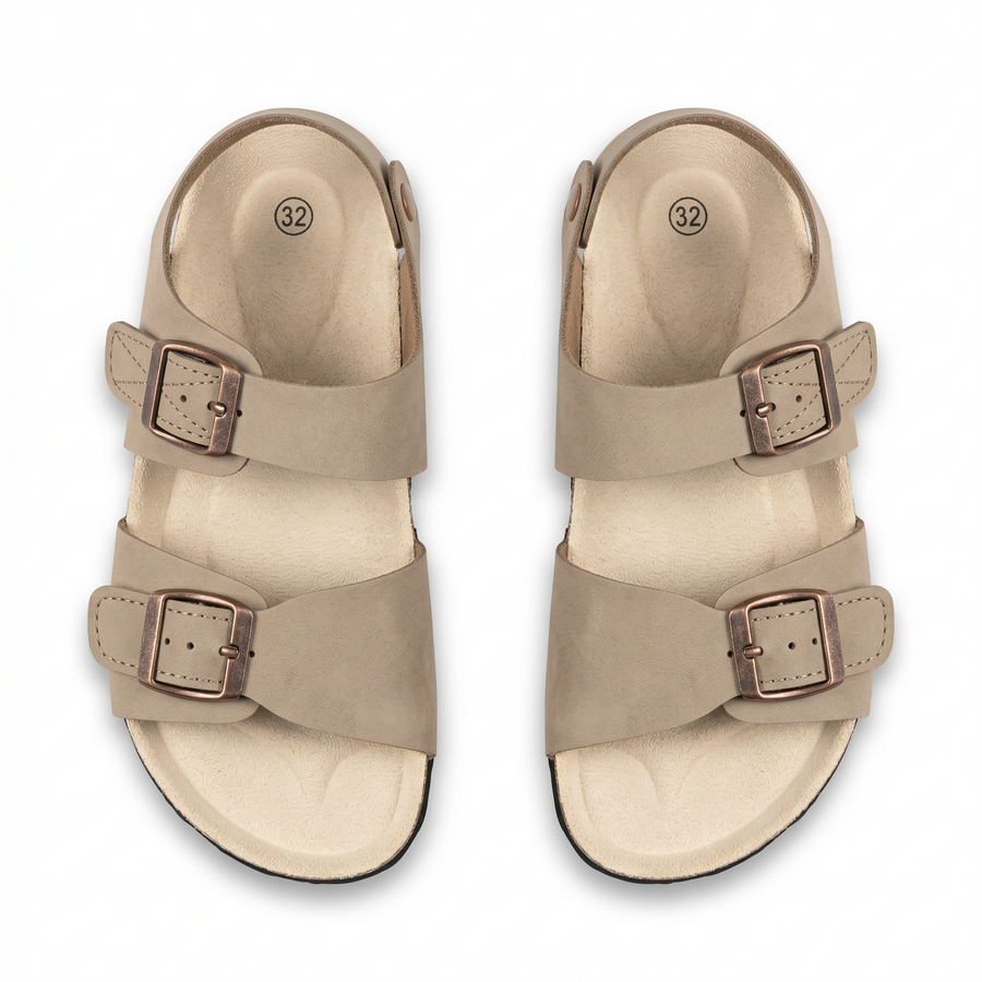 Sandale Enfant Double Boucle Réglable – Beige Taupe / Liège – Importées d'Espagne 🇪🇸