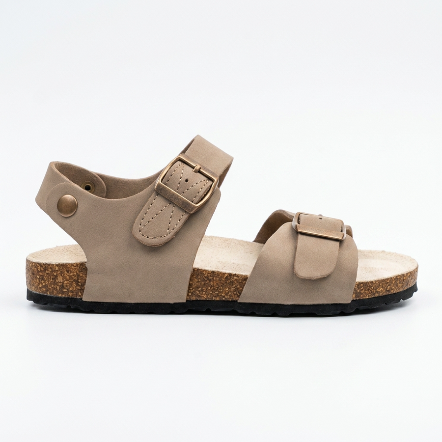 Sandale Enfant Double Boucle Réglable – Beige Taupe / Liège – Importées d'Espagne 🇪🇸
