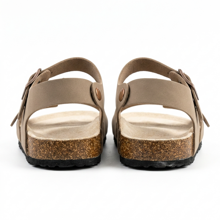 Sandale Enfant Double Boucle Réglable – Beige Taupe / Liège – Importées d'Espagne 🇪🇸