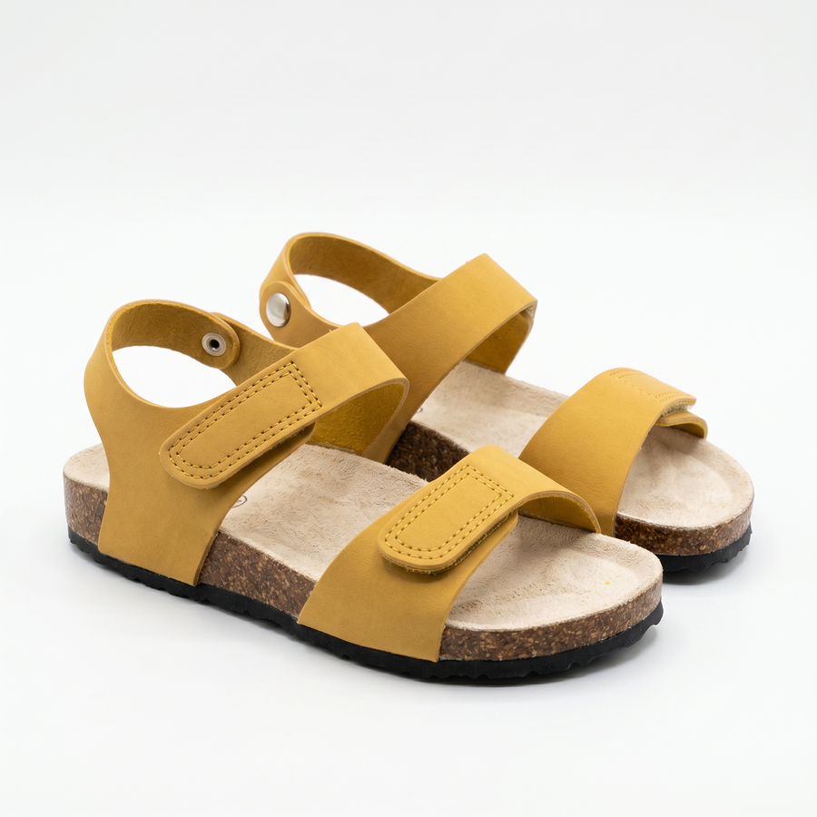 Sandale Enfant Anatomique Double Velcro – Jaune Moutarde / Liège – Importées d'Espagne 🇪🇸