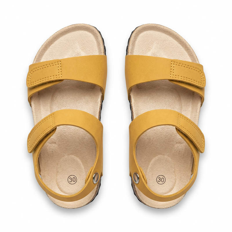 Sandale Enfant Anatomique Double Velcro – Jaune Moutarde / Liège – Importées d'Espagne 🇪🇸