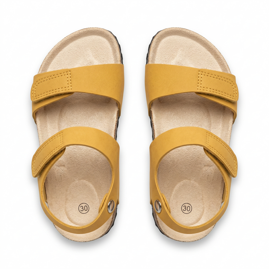 Sandale Enfant Anatomique Double Velcro – Jaune Moutarde / Liège – Importées d'Espagne 🇪🇸