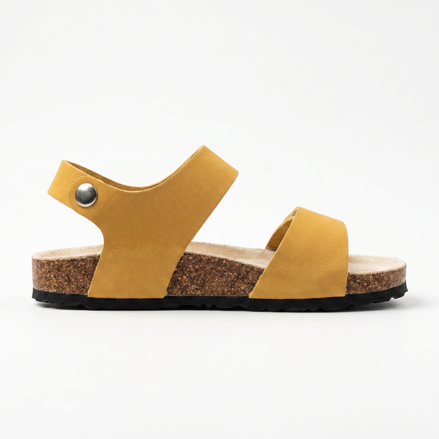 Sandale Enfant Anatomique Double Velcro – Jaune Moutarde / Liège – Importées d'Espagne 🇪🇸