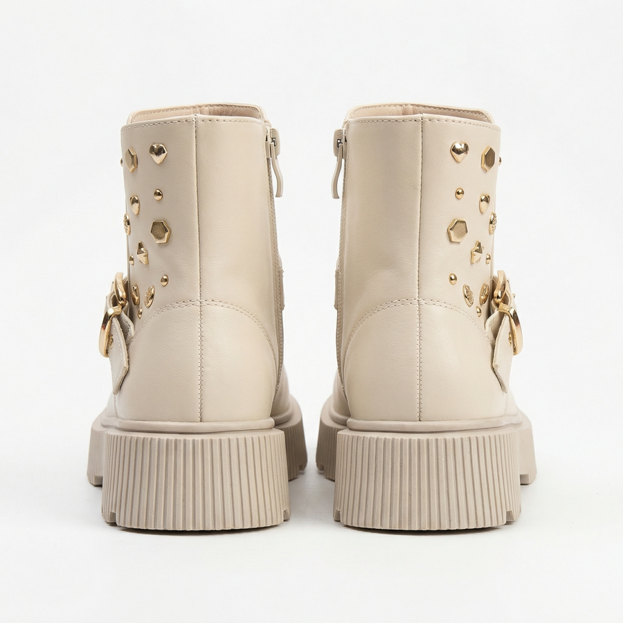 Bottines Fille Ivoire Boucle & Clous Dorés – Importées d’Espagne 🇪🇸