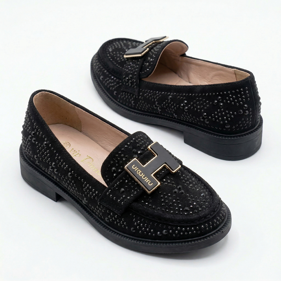Mocassins Fille Noirs à Boucle Dorée – Importés d’Espagne 🇪🇸