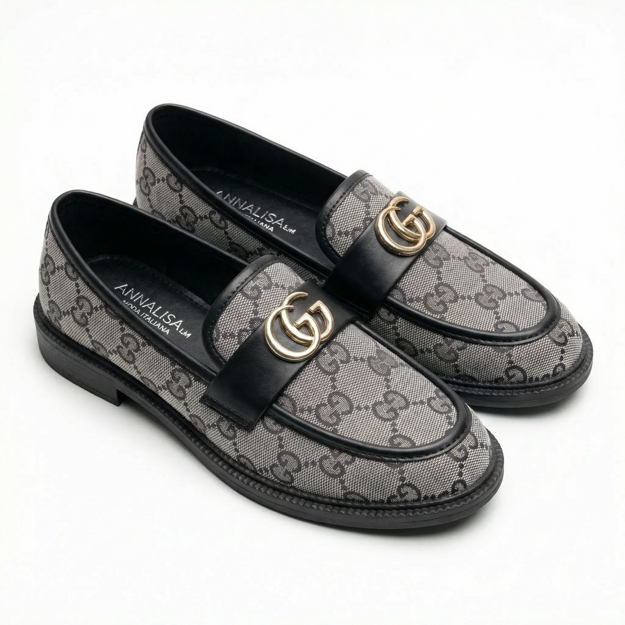 Mocassins Femme Gris & Noir – Fabriqué en Espagne 🇪🇸