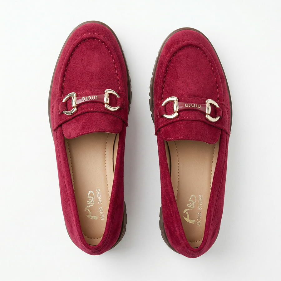 Mocassins femme en velours bordeaux – Importé d’Espagne 🇪🇸