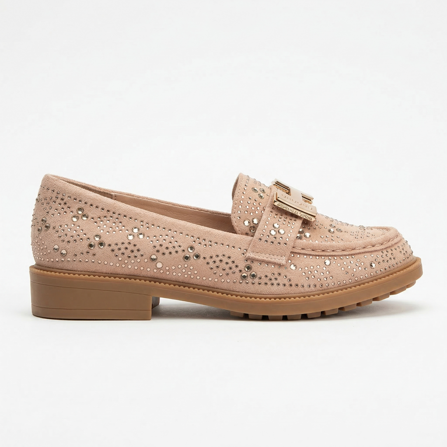 Mocassins Fille Beige à Boucle Dorée – Importés d’Espagne 🇪🇸