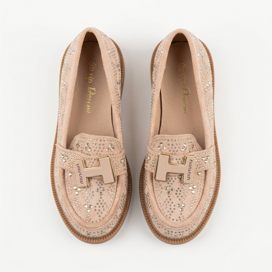 Mocassins Fille Beige à Boucle Dorée – Importés d’Espagne 🇪🇸