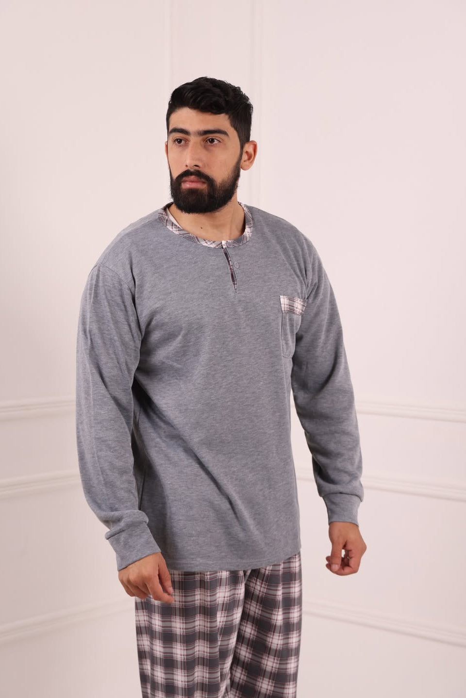 Pyjama homme hiver gris carreaux Maroc