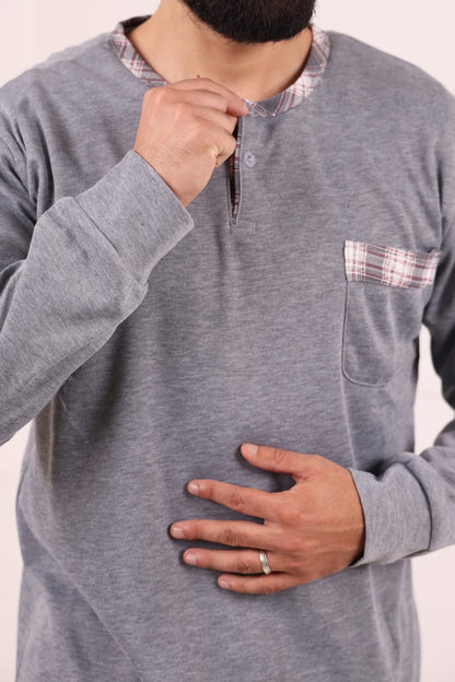 Haut pyjama homme gris manches longues Maroc