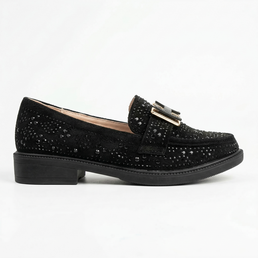 Mocassins Fille Noirs à Boucle Dorée – Importés d’Espagne 🇪🇸