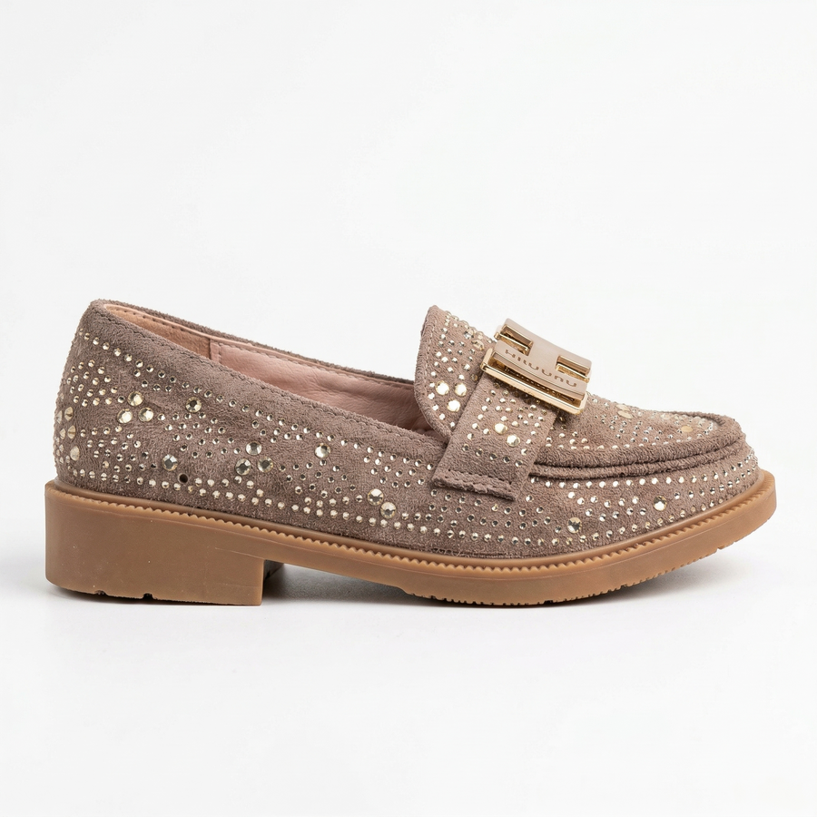 Mocassins Fille Taupe à Boucle Dorée – Importés d’Espagne 🇪🇸