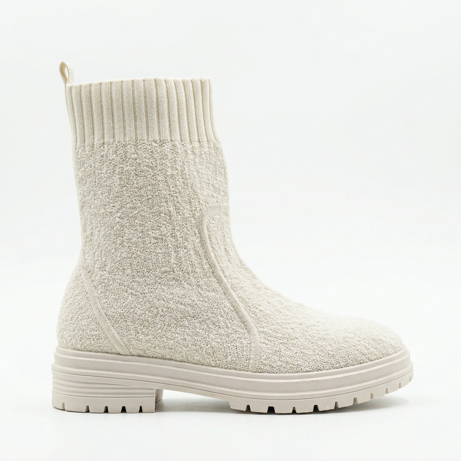 Bottines Femme Blanc cassé Style Chaussette – Importées d’Espagne 🇪🇸