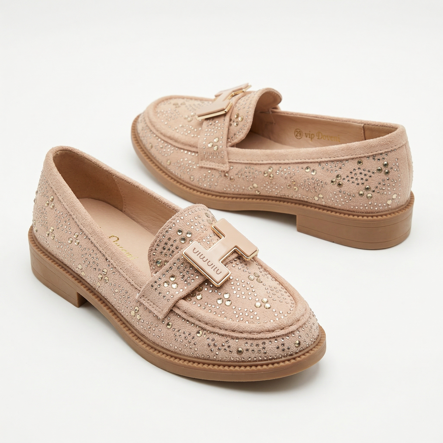 Mocassins Fille Beige à Boucle Dorée – Importés d’Espagne 🇪🇸