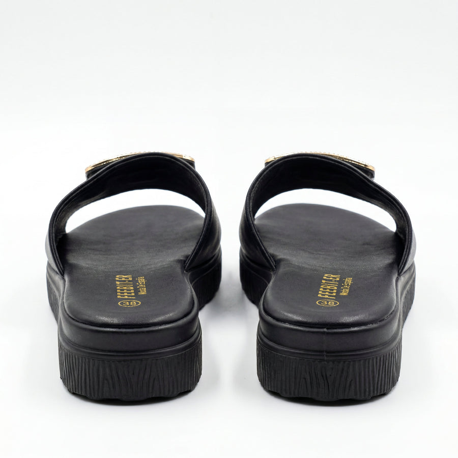 Sandales Femme FEEBIT.ER – Noires à Boucle Strass Dorée – Importées d'Espagne 🇪🇸