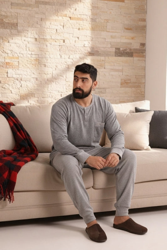 Pyjama homme hiver gris coton chaud Maroc