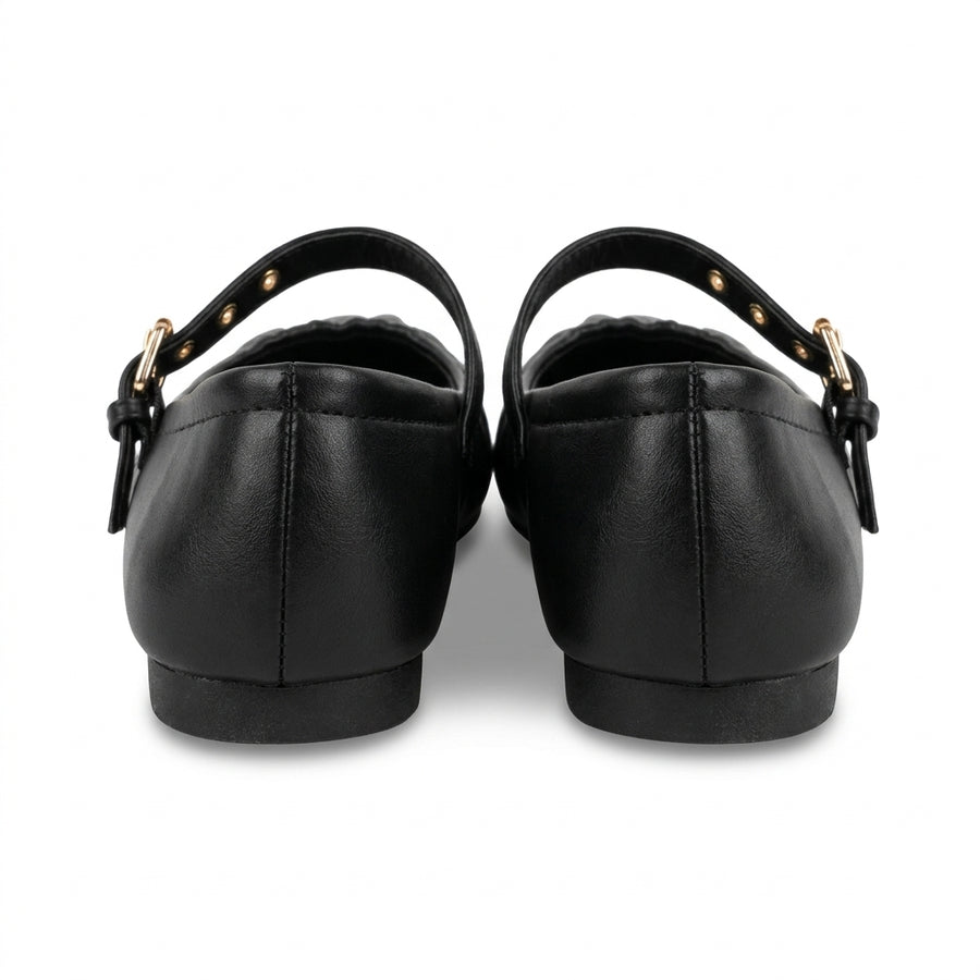 Women's Mary Jane Ballet Flats with Gold Buckle – Black