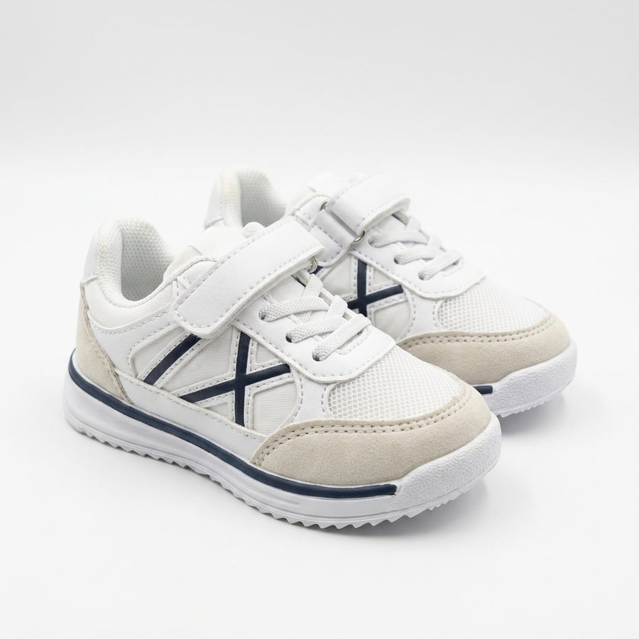 Baskets Bébé Garçon Scratch – BONINO – Importées d’Espagne 🇪🇸 – Blanc & Beige