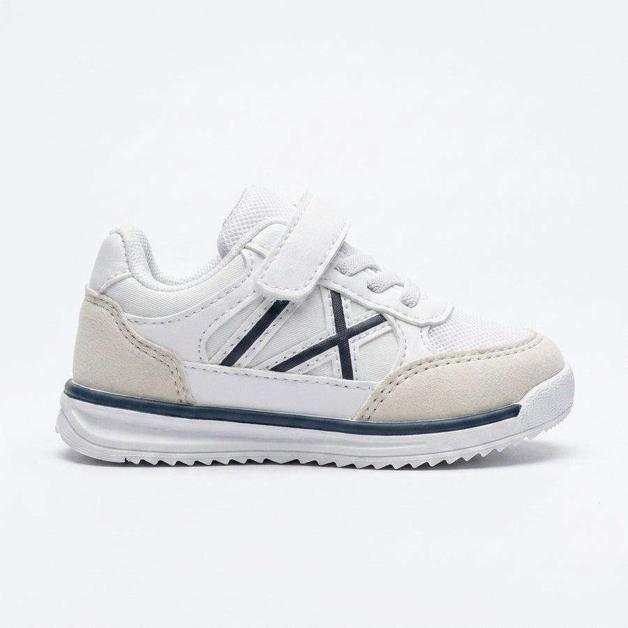 Baskets Bébé Garçon Scratch – BONINO – Importées d’Espagne 🇪🇸 – Blanc & Beige